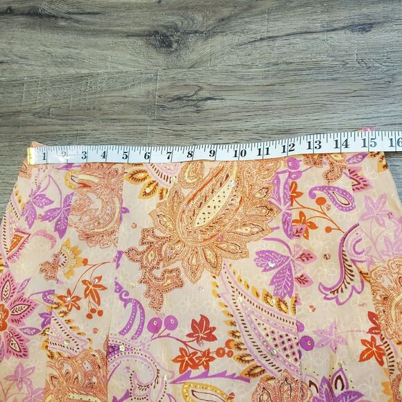 Vintage Y2K Express Sequin Pleated Skirt 8 Pink Paisley Floral Boho Fairy Fem - Picture 7 of 11